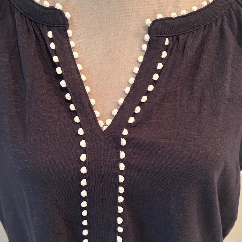 Tommy Hilfiger Navy Short Sleeve Tee with Pompom Trim L - Picture 2 of 4